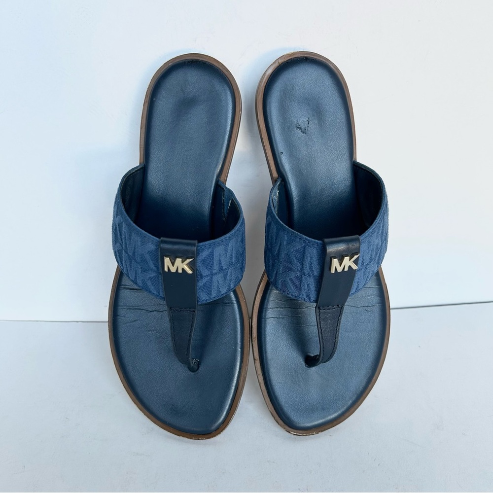 Michael Kors Verity Logo Leather Denim Sandal
